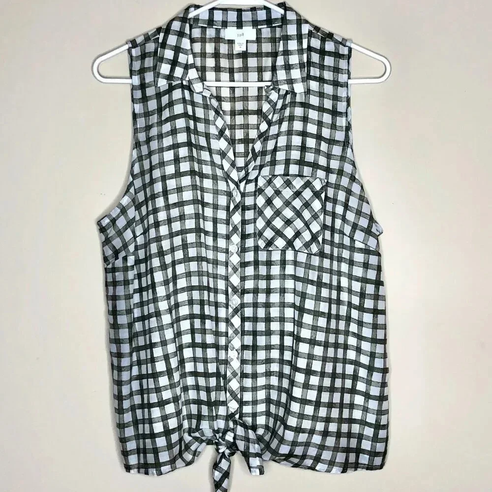 J.Jill Checkered Sleeveless Tie-Hem Blouse, Size M - Picture 1 of 10